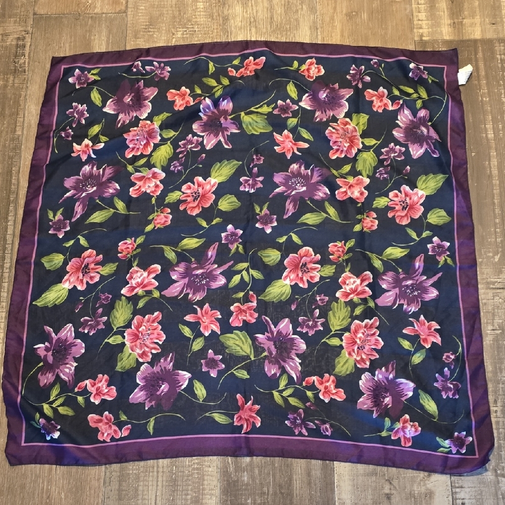 Vintage Kathie Lee Scarf with Purple and Pink Floral Design